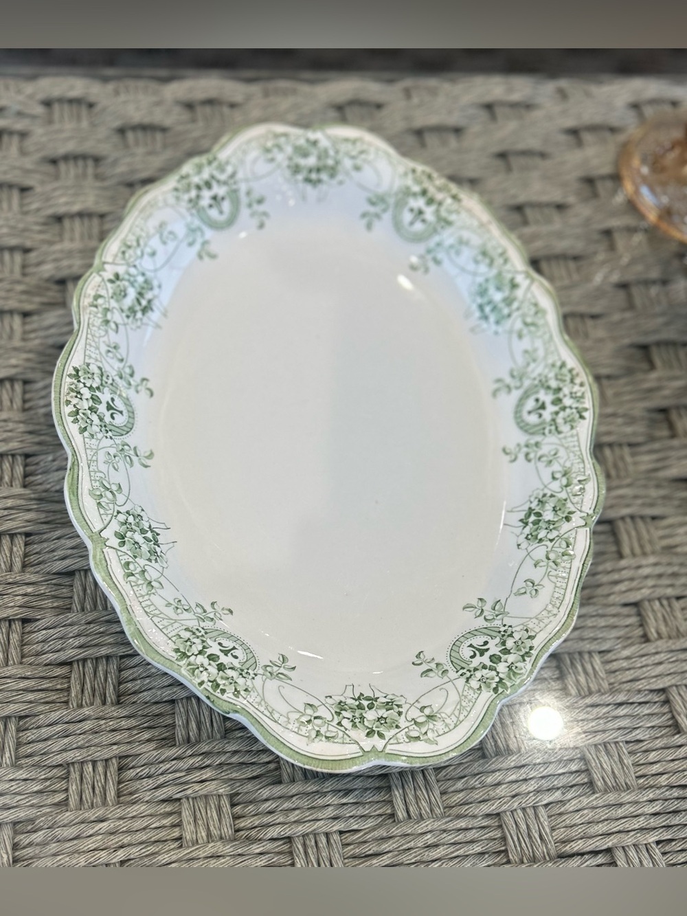 J.H.W & Sons semi pocelain Green Platter From Hanley, England